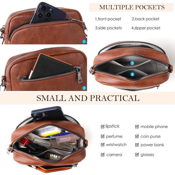 Brown Crossbody Bag with Patterned Strap - Picture 4 of 6